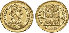 Roman coins Valentinian II (375-392 AD) Empire. Solidus, n.d.. , pearl-diademed, draped and cuirassed bust right, Theodosius and Valentinian enthroned facing. Treveri 4,4 RIC IX 90a AU