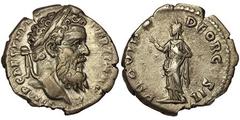 Roman coins Empire Pertinax (193 AD) Denarius n.d. Rome Laureate head right , Providentia standing left, raising one hand toward star and resting the other on her breast. Ø 18 mm RIC 11. 3.10 g. RR VF