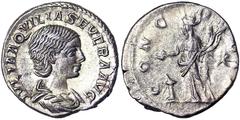 Roman coins Empire Aquilia Severa (220-222 AD) Denarius Rome Ø 18 mm Cohen 2 (20 fr.). 3.28 g. RR A.XF