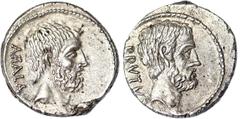 Roman coins Republic M. Junius Brutus (54 BC) Denarius Bare head of Brutus right / head of Servilius Ahala right.Old toned with traces of luster. Provenance: Old austrian collection. Syd 932. 4.01 g. 