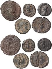 Roman coins Empire Lot 5 pcs.: Valentinian II (375-392 AD) 1/2 Bronze Centenionalis + Constantius II (337-361 AD): 1/2 Bronze Centenionalis and Small bronze + Arcadius (383-408 AD): Small bronze and B