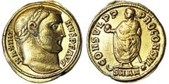 Roman coins Empire Maximinus Daia II (305-313 AD) Aureus 310-311 AD Antioch Laureate bust right, CONSVL PP PROCONSVL, emperor standing l. wearing consular robes. Au. RIC 127a. 5.24 g. R A.XF