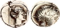 Coins - Ancient World Ancient Greece Lesbos Mytilene EL Hekte / Sixth Stater 377 - 326 BC NGC VF Bodenstedt Em. 95; HGC 6, 1021; Electrum 2.54 g., 10 mm.; Laureate head of Apollo right / Head of femal