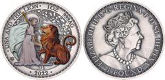 Coins - Africa Saint Helena 1 Pound 2022 Silver (.999) 1 Oz 38.6 mm., Antique and colorized; Elizabeth II; "Una and the Lion"; Mintage 60 pcs; 39/60 pieces; With original box & certificate