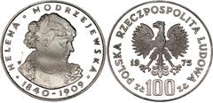 Coins - Europe Poland 100 Zlotych 1975 MW Y# 78, N# 19795; Silver., Proof; Helena Modrzejewska; Mintage 60158 pcs.