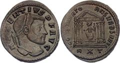 Coins - Ancient World Roman Empire Maxentius Follis 307 AD RIC# 195; Bronze 6.00 g.; Obv: IMPCMAXENTIVSPFAVG - Laureate head right. Rev: CONSERVVRBSVAE Exe: R*T - Temple with six columns; Roma seated 