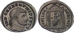 Coins - Ancient World Roman Empire Maxentius Follis 308 - 310 AD RIC# 210; Bronze 6.40 g.; Obv: IMPCMAXENTIVSPFAVG - Laureate head right. Rev: CONSERVVRBSVAE Exe: RBT - Temple with six columns; Roma s