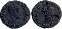 Coins - Ancient World Roman Empire Theodora Follis 337 AD Pietas RIC# 56; Bronze 1.2 g.; Struck under Constantine II, circa AD 337-340; Obv: Laureate and mantled bust right, wearing necklace. Rev: Pie