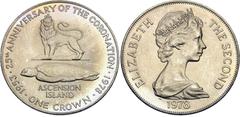 Coins - Africa Saint Helena & Ascension 1 Crown 1978 PM KM# 1, N# 17190; Copper-Nickel; 25th Anniversary of the Coronation of Queen Elizabeth II; Pobjoy Mint; UNC with a nice toning