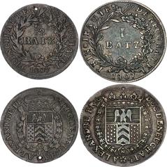 Coins - Europe Switzerland Neuchatel 1/2 - 1 Batzen 1807 KM# 65, 68.2; Billon; Louis-Alexander Berthier; VF+; One coin is holed