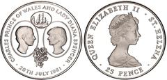 Coins - Africa Saint Helena 25 Pence 1981 KM# 9a, N# 106602; Silver., Proof; Elizabeth II; Wedding of Prince Charles and Lady Diana; Mintage: 30000 pcs.