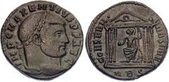 Coins - Ancient World Roman Empire Maxentius Follis 308 - 310 AD RIC# 210; Bronze 6.04 g; Obv: IMPCMAXENTIVSPFAVG - Laureate head right. Rev: CONSERVVRBSVAE Exe: RBS - Temple with six columns; Roma se