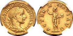 Coins - Ancient World Roman Empire Gordian III AV Aureus 241 - 243 AD NGC AU4/5 - 3/5 RIC# 97, Calico# 3186; Gold 4.77 g.; Gordian III (AD 238-244); Rome Mint; Obv: IMP GORDIANVS PIVS FEL AVG, laureat