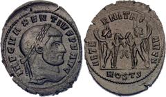 Coins - Ancient World Roman Empire Maxentius Follis 306 - 312 AD RIC# 35; Bronze 6.58 g.; Obv: IMPCMAXENTIVSPFAVG, laureate head right. Rev: AETERNITASAVGN. The Dioscuri standing facing each other, ho