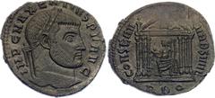 Coins - Ancient World Roman Empire Maxentius Follis 308 - 310 AD RIC# 210; Bronze 6.86 g.; Obv: IMPCMAXENTIVSPFAVG - Laureate head right. Rev: CONSERVVRBSVAE Exe: RBQ - Temple with six columns; Roma s