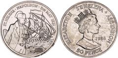 Coins - Africa Saint Helena & Ascension 50 Pence 1986 KM# 8, Schön# 8, N# 20736; Copper-nickel; Elizabeth II; 165th Anniversary of Napoleon's Death; Mintage 50000 pcs.; UNC with a few hairline