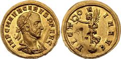 Coins - Ancient World Roman Empire Carus AV Aureus 283 AD (ND) RIC# 95, Coh# 85; Gold 4.43 g; The obverse features a laureate, draped and cuirassed bust facing left, and the legend "IMPCM AVR CARVS PF