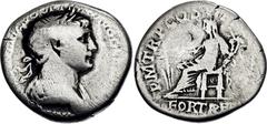 Coins - Ancient World Roman Empire Trajan Denarius 114 AD RIC II# 317, N# 253236; Silver 2.76 g.; Obv: Head of Trajan, laureate, right. IMP CAES NER TRAIAN OPTIM AVG GER DAC PARTHICO. Rev: Fortuna, dr