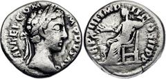 Coins - Ancient World Roman Empire Commodus Denarius 179 AD RIC III# 663, N# 263341; Silver 2.84 g.; Obv: Head of Commodus, laureate, right. L AVREL COMMODVS AVG. Rev: Salus, draped, seated left on lo