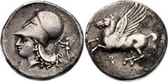 Coins - Ancient World Ancient Greece Corinth Stater 345 - 307 BC (ND) Rave# 1030; Pegasi# 420; Silver 8.29 g.; Obv: Pegasos flying l., Ϙ below, Rev: Helmeted head of Athena l., I below neck, behind Ni