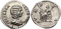 Coins - Ancient World Roman Empire Julia Domna AR Denarius 211 - 215 AD RIC# 391; Silver 3.01 g.; Julia Domna (AD 193-217); Rome Mint; Obv: IVLIA PIA FELIX AVG, draped bust of Domna right, wearing wig