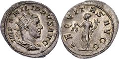 Coins - Ancient World Roman Empire Philip I Arab AR Antoninianus 244 - 249 AD (ND) RIC# 27b, RSC# 9; Silver 3.66 g.; Philip I Arab AD 244-249; Antioch Mint; Obv: IMP M IVL PHILIPPVS AVG, radiate, drap