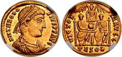 Coins - Ancient World Roman Empire Theodosius I AV Solidus 379 - 395 AD (ND) Thessalonica NGC AU Strike: 5/5, Surface: 2/5 RIC# 34c, C# 37; Gold 3.78 g.; Obv: DNTHEODOSIVSFAVG - Draped and cuirassed b