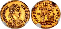 Coins - Ancient World Roman Empire Honorius AV Solidus 393 - 423 AD (ND) Mediolanum NGC Ch AU Strike: 4/5, Surface: 2/5 RIC# 1206, Depeyrot# 16/2; Gold 3.75 g.; Obv: DNHONORIVSPFAVG - Diademed, draped