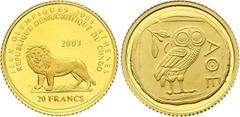 Congo 20 Francs 2003 KM# 184; Gold 1,24g. 0.999; The 2004 Olympic Games in Athen