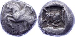 Dynasts of Lycia. Uncertain dynast. 490/80-440/30 BC. AR stater. Pegasos flying left / Forepart of a bull left within pelleted square border within incuse square. SNG von Aulock 4080. VF