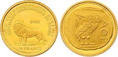 Congo 20 Francs 2003 KM# 184; Gold 1,24g. 0.999; The 2004 Olympic Games in Athen