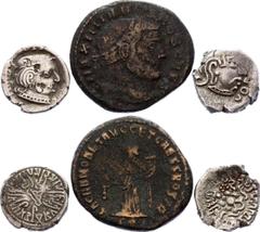 Ancient World Ancient World Lot of Two Drachm of Indo-greek Kingdom and Follis Maximillian 180 - 120 B.C. Lot of two drachm of Indo-greek kingdom and follis Maximillian