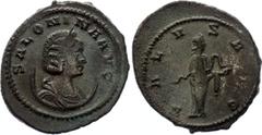 Coins - Ancient World Ancient World Billon Antoninian, Syrian mint. Salonina, Wife of Gallienus 254 - 268 A.D. 3.52g; RIC# 88 corr.; Obv: Bust draped r. on crescent, wearing stephane. Rev. Salus stand