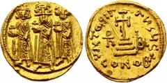 Coins - Ancient World Ancient World Byzantine Heraclius, with Heraclius Constantine and Heraclonas AV Solidus 610 - 641 A.D. Gold 4.40g; Constantinople mint, 5th officina. Dated IY 12 (638/9). Heraclo