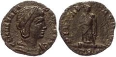 Coins - Ancient World Roman Empire AE Nummus 337 - 341 AD Theodora RIC 79; Cohen 4/fr4; Copper 1,44g.; Obv: FL MAX THEO-DORAE AVG, bust diademed and draped r. / Rev: PIETAS ROMANA, Pietas or Teodora w