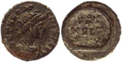 Coins - Ancient World Roman Empire AE Nummus 379 - 383 AD Theodosius I RIC 21; Copper 2,59g.; Obv: D N THEODO - S[IVS P F AVG], Diademed, draped and cuirassed bust r. / Rev: VOT / X / MVLT / XX within