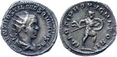Coins - Ancient World Roman Empire Hostilian AR Antoninianus 251 AD RIC 177b; RSC 15; Silver 2.86 g.; Hostilian (July 251 - November 251); Obv: C VALENS HOSTIL MES QVINTVS N C Radiate and draped bust 