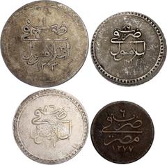 Lots - Europe & World Coins Ottoman Empire & Egypt Lot of 4 Coins 1768 - 1865 AH 1171 - 1203 With Silver; Ottoman Empire 2 x Kurus 1768 AH 1171//82, 80 Para AH 1203//1 & Egypt 20 Para 1865 AH 1277//6;