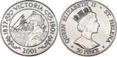 Coins - Africa Saint Helena 50 Pence 2001 KM# 20, N# 65821; Copper-nickel; Elizabeth II; 100th Anniversary of the Death of Victoria; UNC