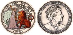 Coins - Africa Saint Helena 1 Pound 2022 Silver (.999) 1 Oz 38.6 mm., Antique and colorized; Elizabeth II; "Una and the Lion"; Mintage 60 pcs; 39/60 pieces; With original box & certificate
