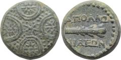 LYDIA. Apollonis. Ae (Late 2nd-1st century BC). Obv: Macedonian shield ornamented with five stars. Rev: AΠOΛΛΩ / NIΔEΩN. Club. SNG Copenhagen 16. Condition: Good very fine. Weight: 5.76 g. Diameter: 1