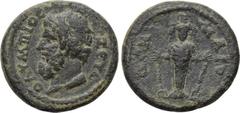 LYDIA. Maeonia. Pseudo-autonomous. Time of Marcus Aurelius (161-180). Ae. Obv: ΖEYC OΛYMΠIOC. Diademed and draped head of Zeus left. Rev: MAIONΩN. Cult statue of Artemis Ephesia standing facing, with 