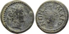LYDIA. Maeonia. Pseudo-autonomous. Time of Septimius Severus (193-211). Ae. Obv: Head of Dionysos right, wearing ivy wreath. Rev: MAIONΩN. Grape bunch. BMC 25; SNG von Aulock -; SNG Copenhagen -; SNG 