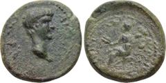 LYDIA. Mostene. Nero (54-68). Ae. Obv: NE(P)ONA KAICAPA. Bare head right. Rev: EΠI MEΔANIOY MOCTHNΩN. Goddess (Demeter?) seated left, holding corn ears and double axe. RPC I 2462. Condition: Very fine