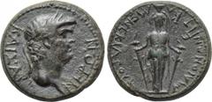 LYDIA. Maeonia. Nero (54-68). Ae. Titus Claudius Menecrates, magistrate. Obv: NEPΩN KAIΣAP. Laureate head right. Rev: MAIONΩN ЄΠ TI KΛ MENEKPATOYΣ. Facing statue of female deity, with two torches. RPC