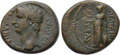 LYDIA. Sardeis. Germanicus (Died 19). Ae. Mnaseas, magistrate. Obv: ΓEPMANIKΟΣ ΚΑΙΣΑΡ. Bare head left. Rev: ΣΑΡΔΙΑΝΩΝ MNAΣEAΣ. Athena standing left, holding patera, spear and shield. RPC I 2993. Ex Dr