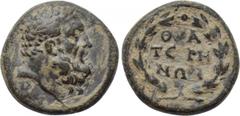 LYDIA. Thyateira. Pseudo-autonomous. Time of Domitian (81-96). Ae. Obv: Bare head of Hercules right. Rev: ΘVA / TЄIPH / NΩN. Legend in three lines within wreath. RPC II 946. Condition: Good very fine.
