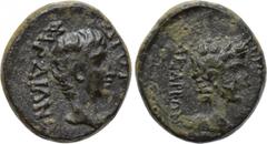 LYDIA. Sardeis. Germanicus, with Drusus (Caesar, 4 BC-AD 19). Ae. Obv: ΓΕΡΜΑΝΙΚΟΣ ΚΑΙΣΑΡΕΩΝ. Bare head of Germanicus right. Rev: ΔΡΟΥΣΟΣ ΣΑΡΔΙΑΝΩΝ. Bare head of Drusus right. RPC I 2992. Ex Dr. P. Vog