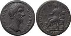 LYDIA. Tabala. Lucius Verus (161-169). Ae. Menophantus, hiereus. Obv: ΑVΤ ΚΑ Λ ΑVP OVΗPOС СЄΒΑ. Laureate head right. Rev: ЄΠΙ ΜΗΝOΦΑΝΤOV ΙЄΡЄΩС ΤΑΒΑΛЄΩΝ. Cybele seated left on throne, holding patera a