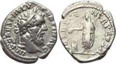 PERTINAX (192-193). Denarius. Rome. Obv: IMP CAES P HELV PERTIN AVG. Laureate head right. Rev: VOT DECEN TR P COS II. Pertinax standing left, sacrificing out of patera over lighted altar to left. RIC 
